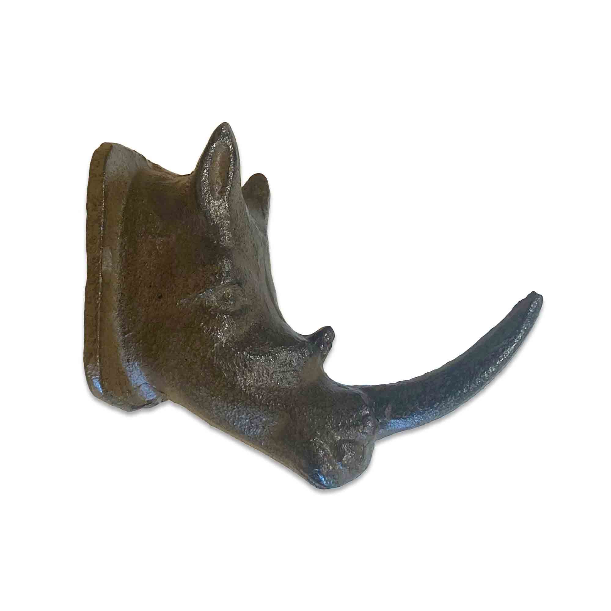 Cast Iron Rhino Head Wall Hook on White Background