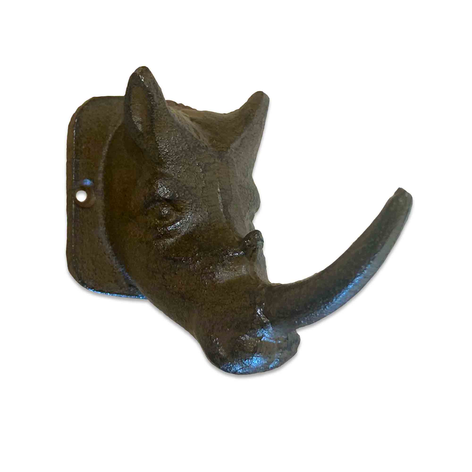 Cast Iron Rhino Head Wall Hook on White Background