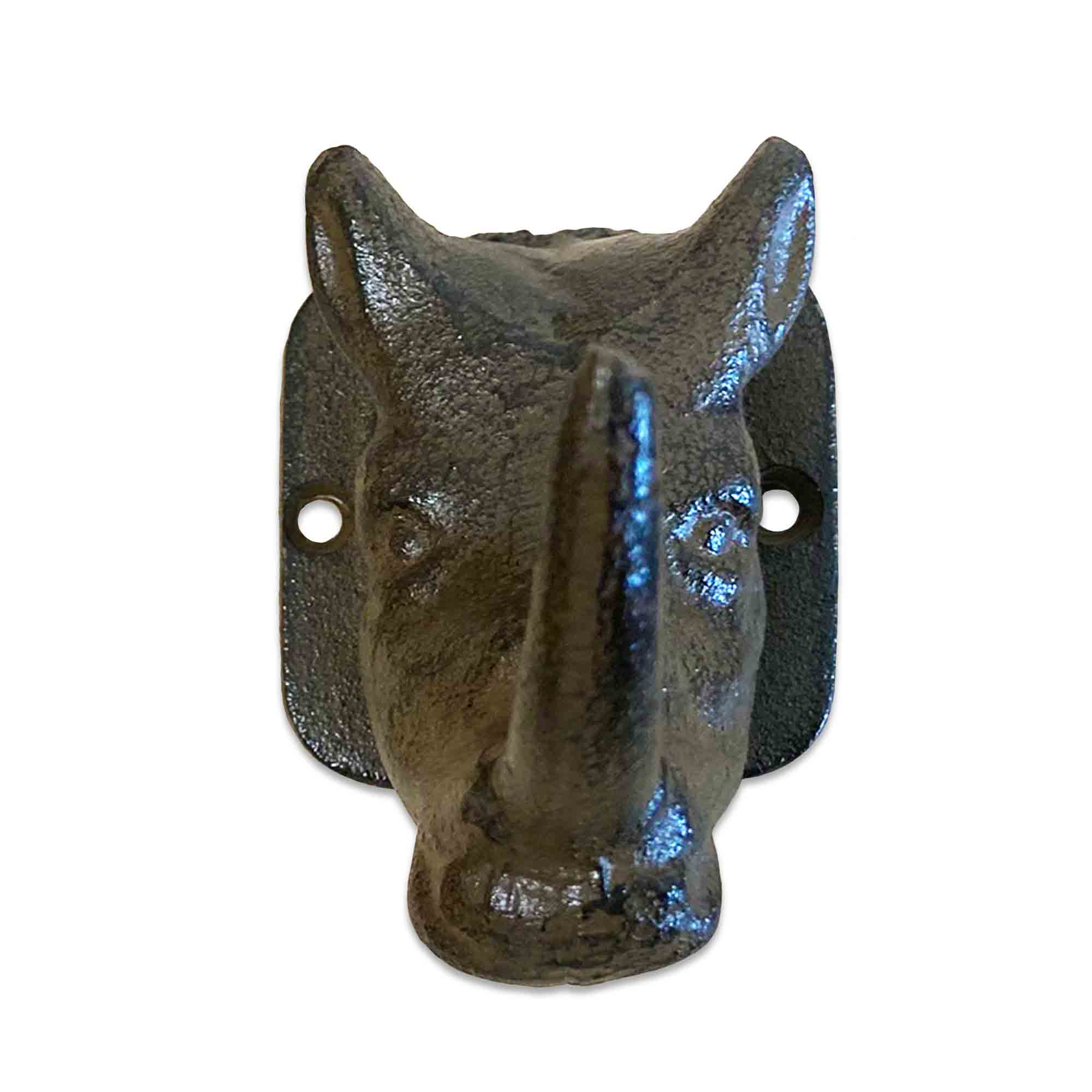 Cast Iron Rhino Head Wall Hook on White Background