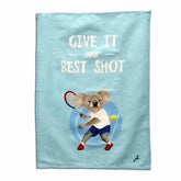 Sporty Koala Cotton Tea Towel - Tennis playing Koala with the words Give It Your Best Shot