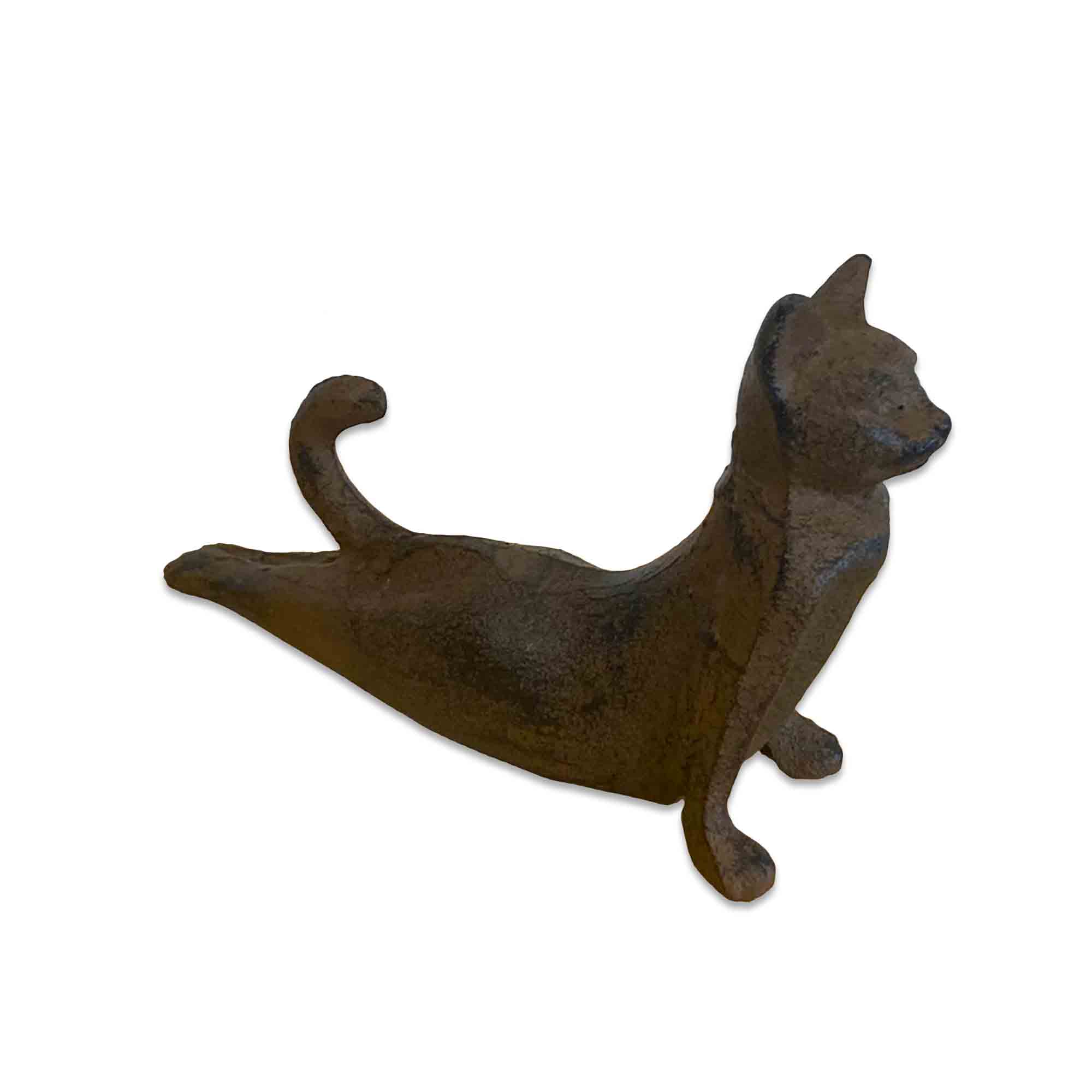Cast iron cat-shaped door stopper on a white background