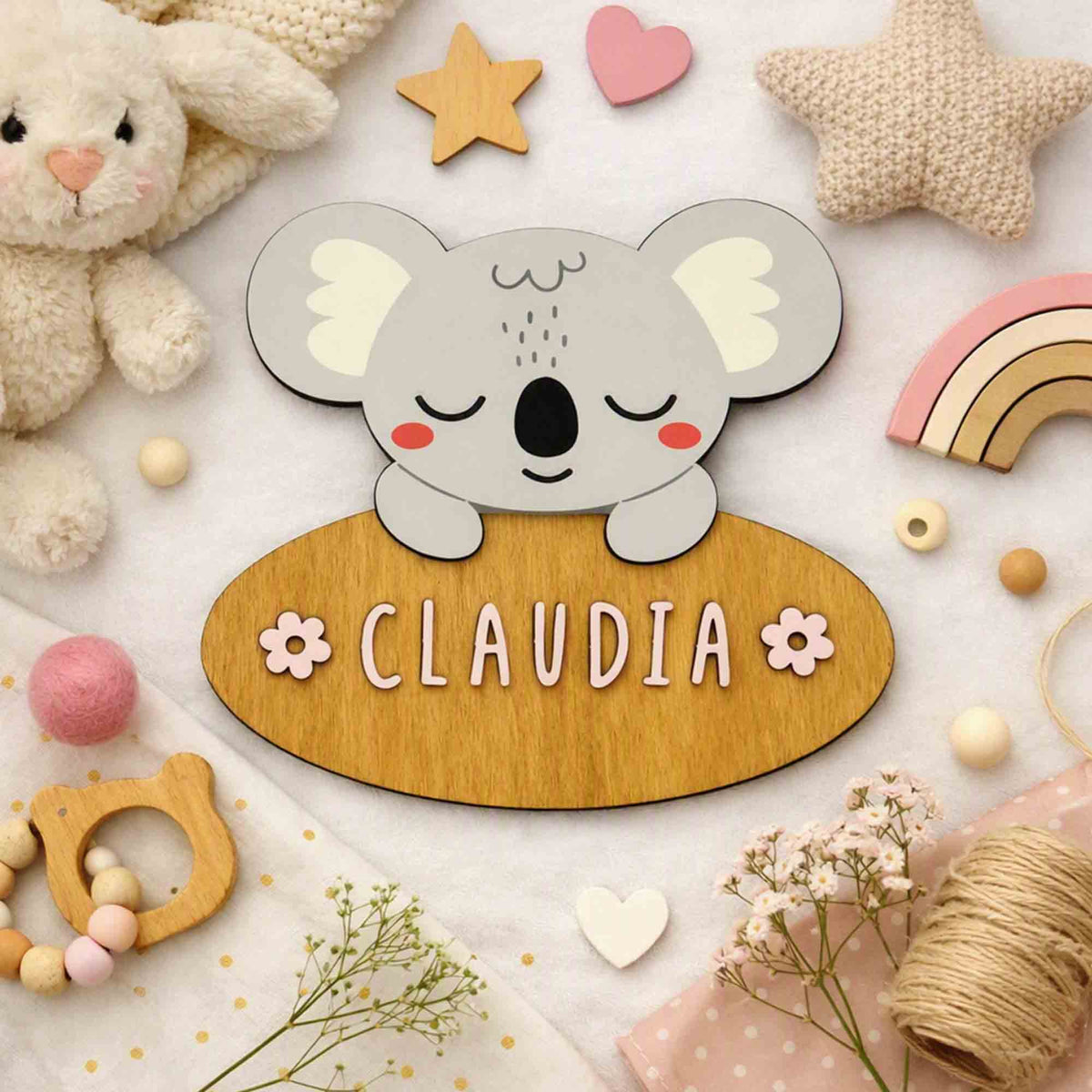 Personalized wooden koala sign with the name &