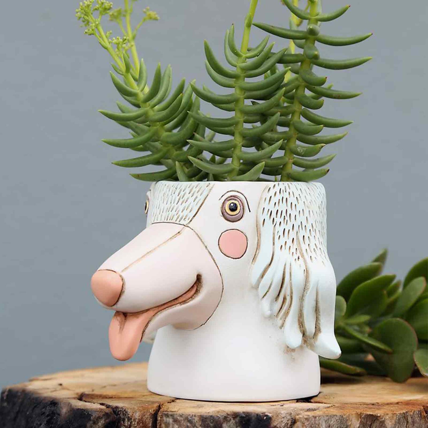 Baby White Dog Pot Planter Allen Designs