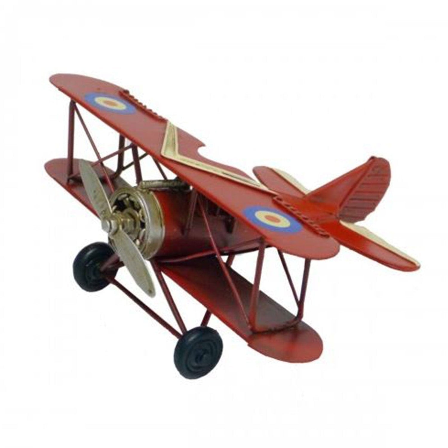 Bi-Wing Vintage Style Metal Plane - Red.