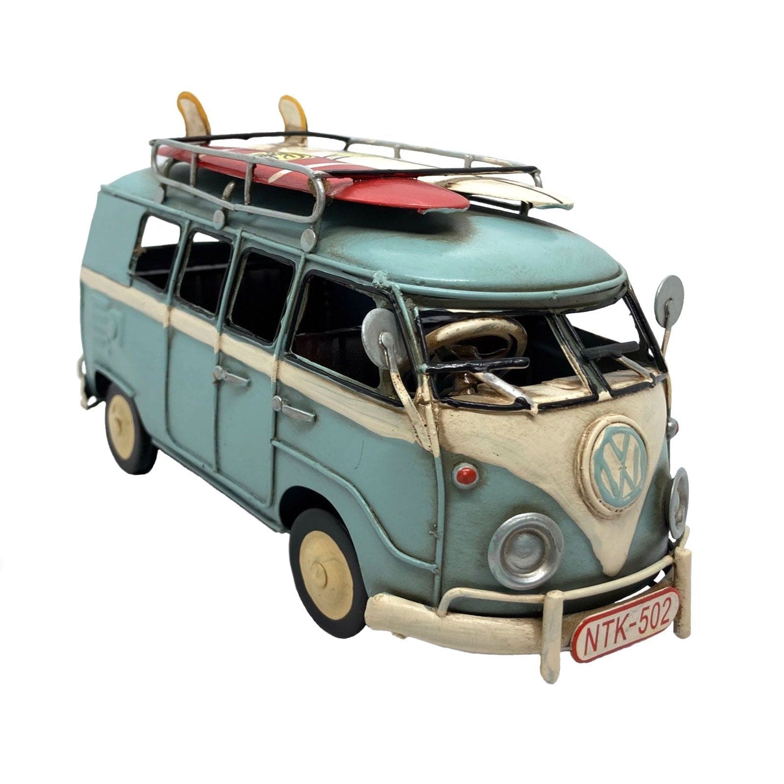 Blue VW Kombi with Surfboards