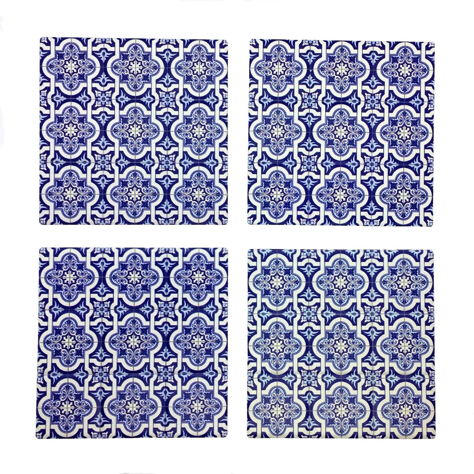 Blue and White Moroccan Tile Coasters - Set of 4.