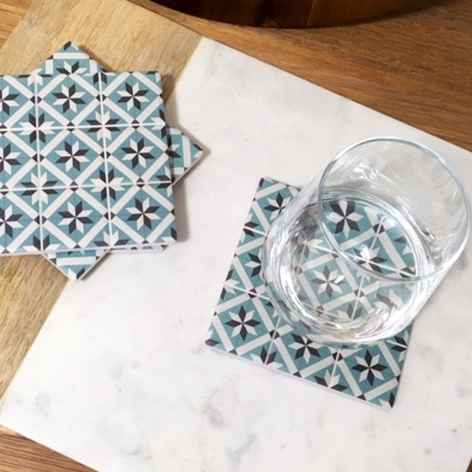 Blue / Grey Moroccan Tile Coasters - Set of 4.