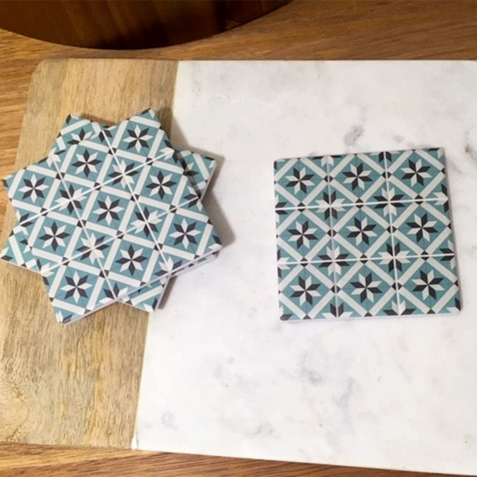 Blue / Grey Moroccan Tile Coasters - Set of 4.