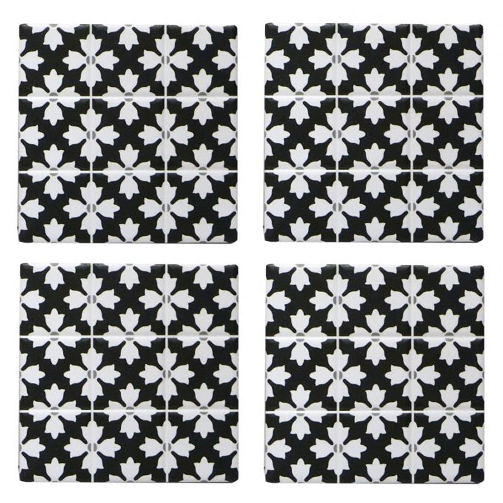 Black and White Moroccan Tile Coasters - Set of 4.