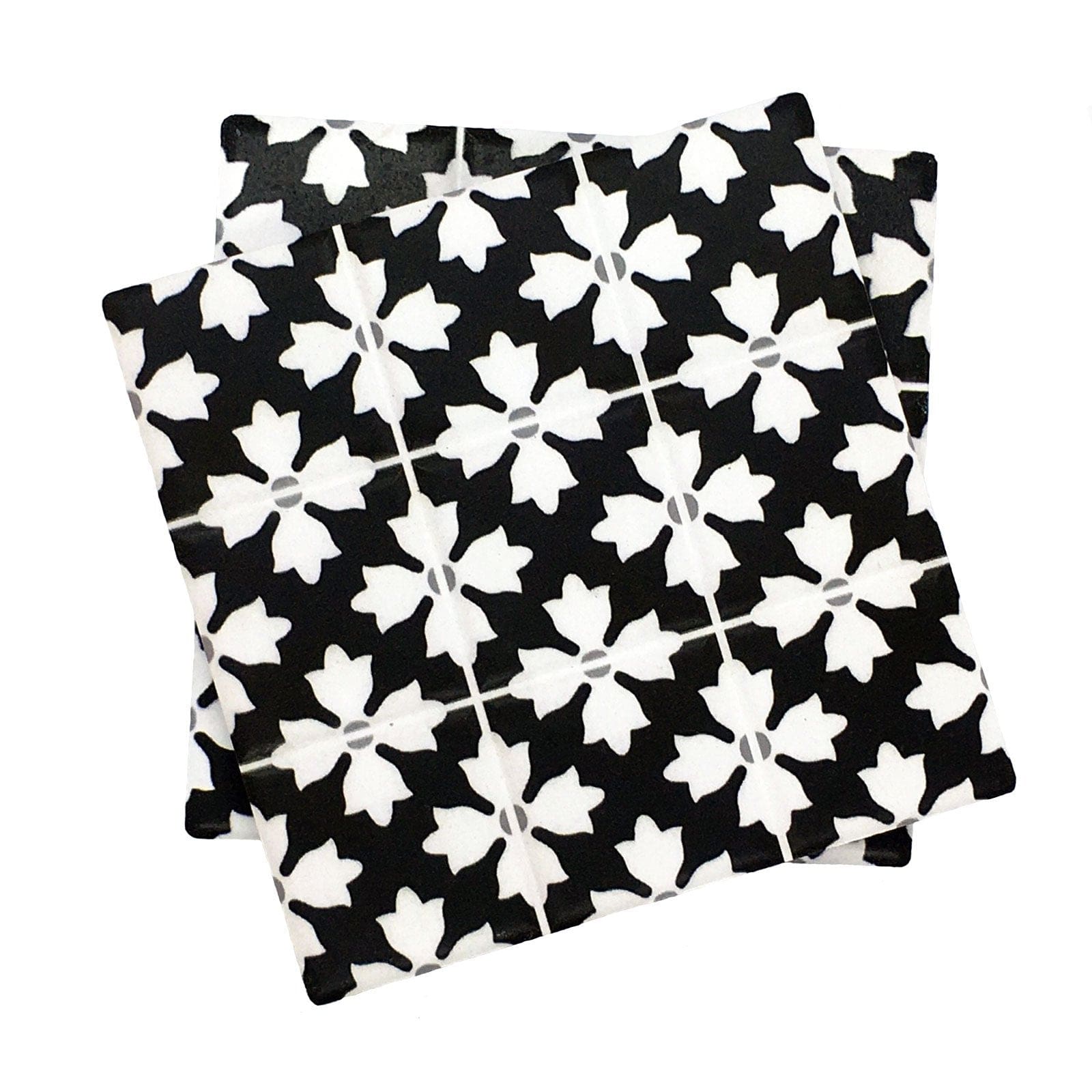 Black and White Moroccan Tile Coasters - Set of 4.