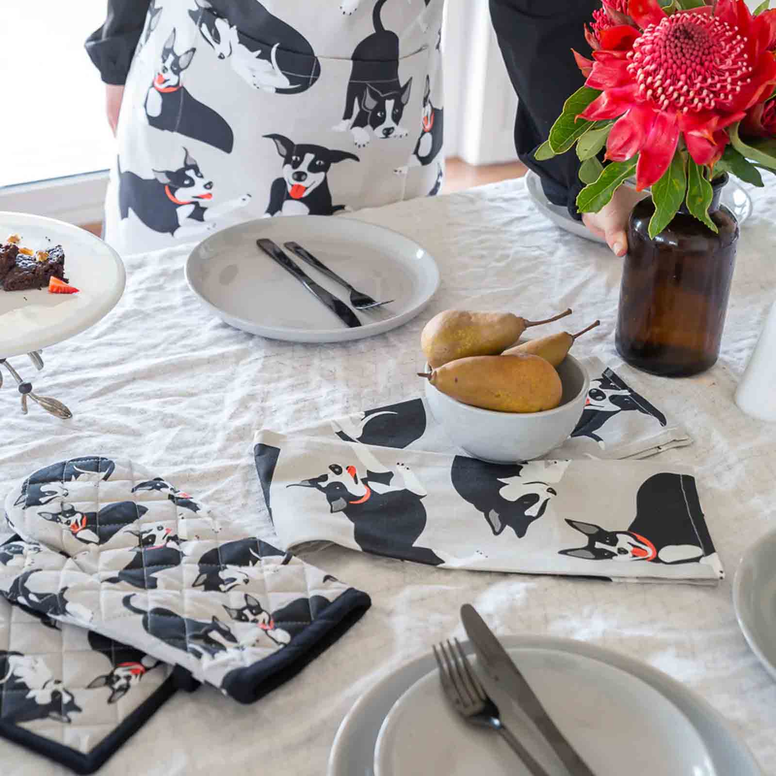 Farm Dogs Oven Glove and Pot Holder, Tea Towel and Apron