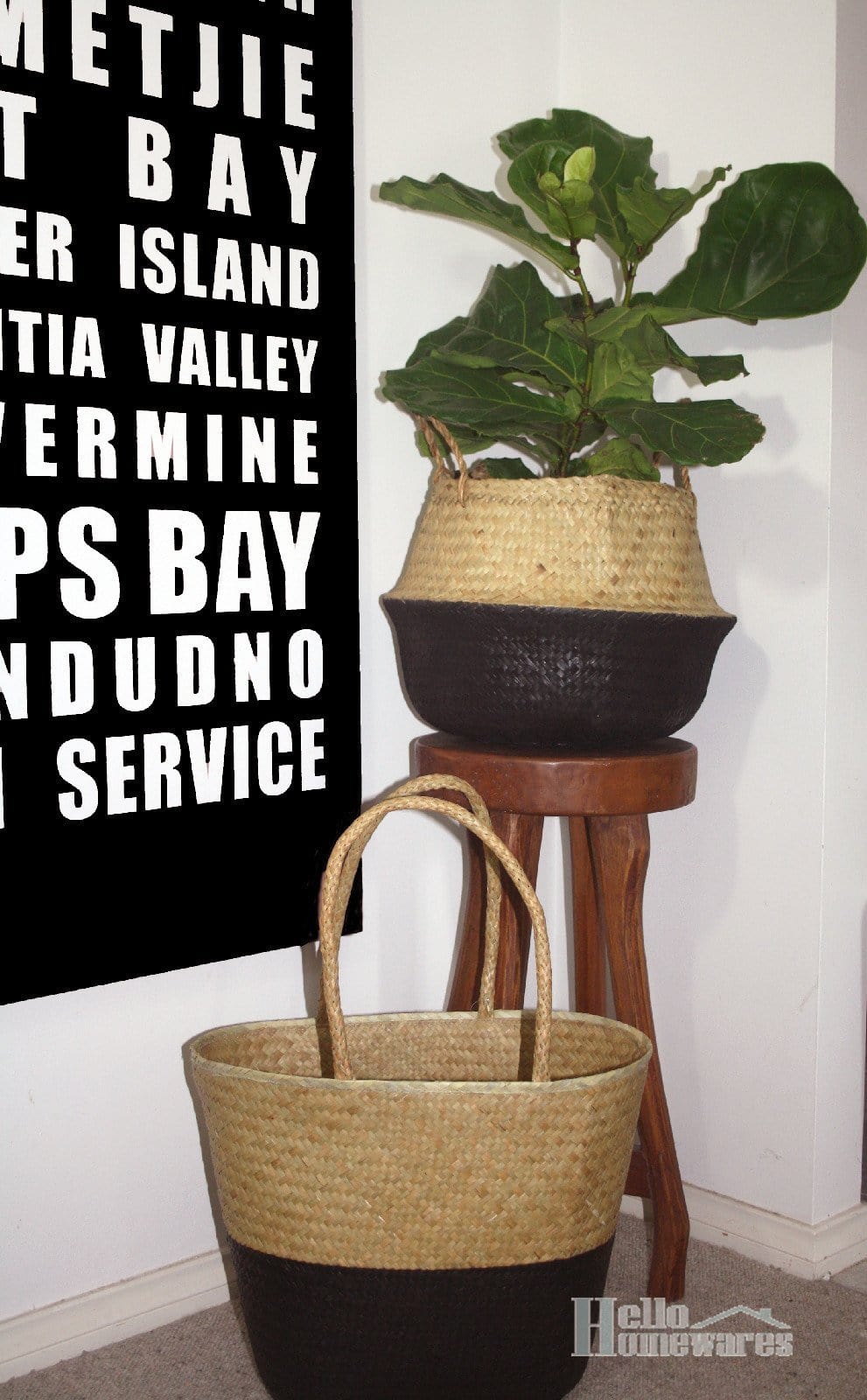 Small Foldable Seagrass Belly Basket - Black.