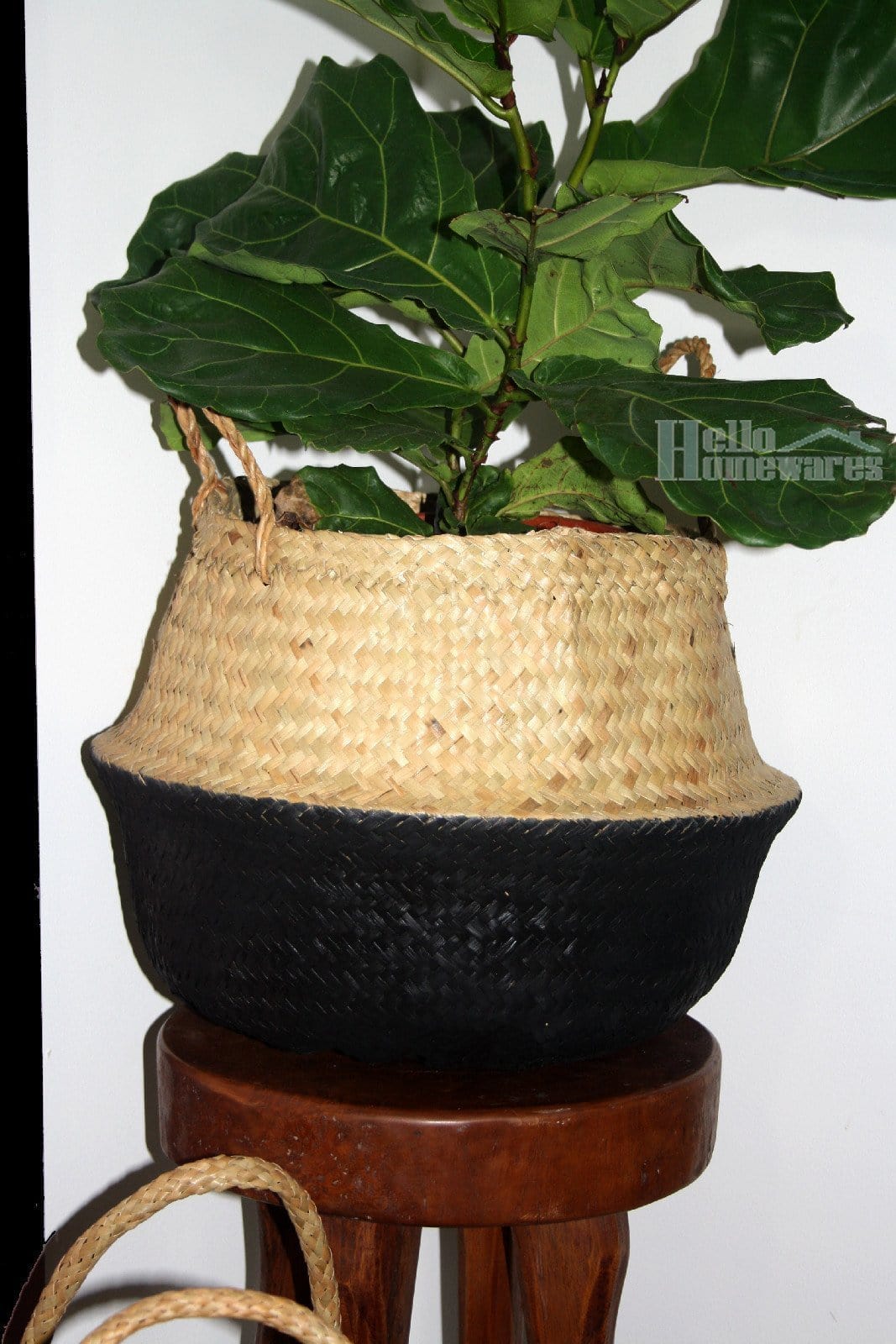 Small Foldable Seagrass Belly Basket - Black.