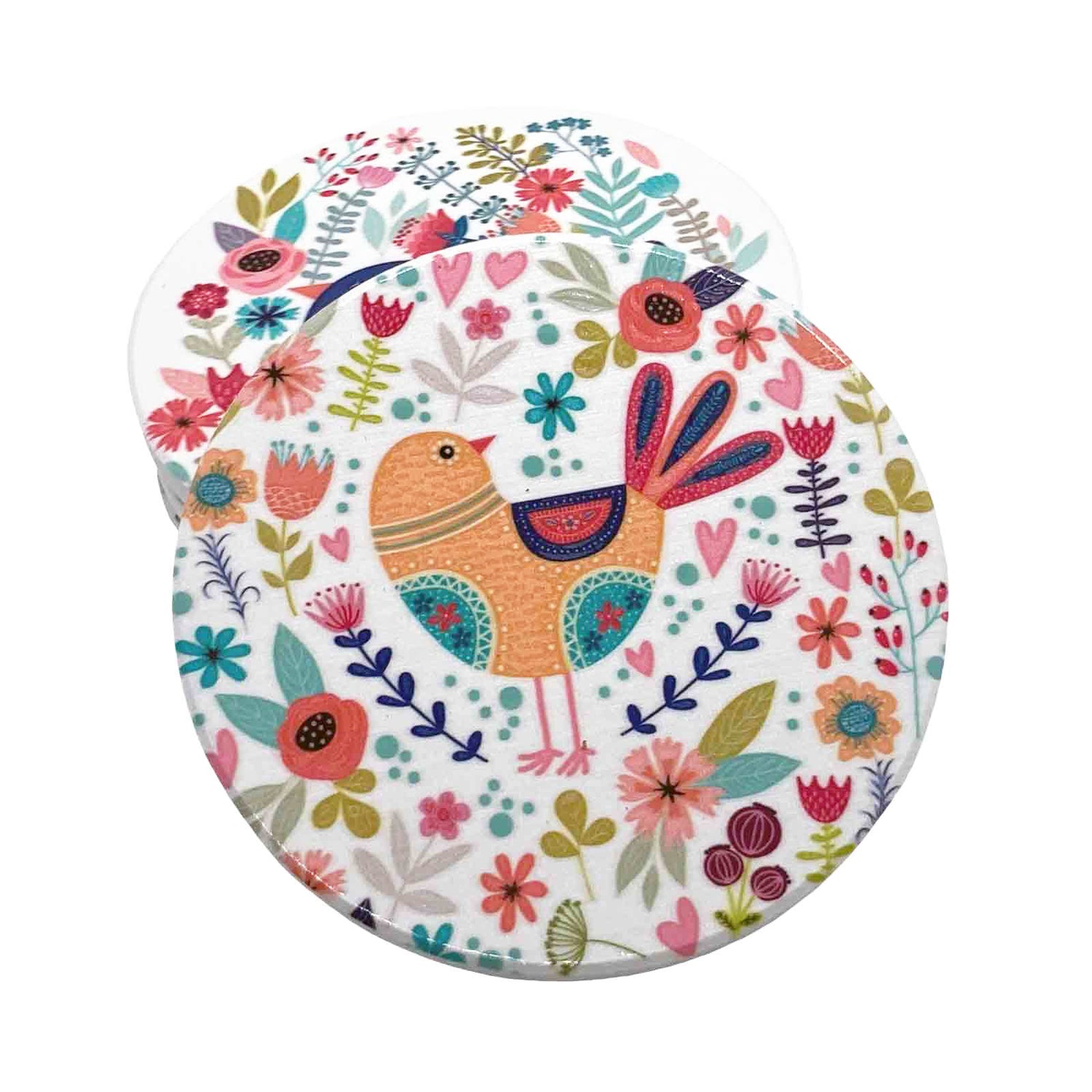 Folksy Birds Ceramic Coasters - Set of 4