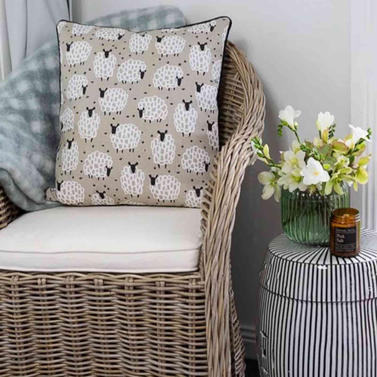 Grey Sheep Cotton Cushion with Insert