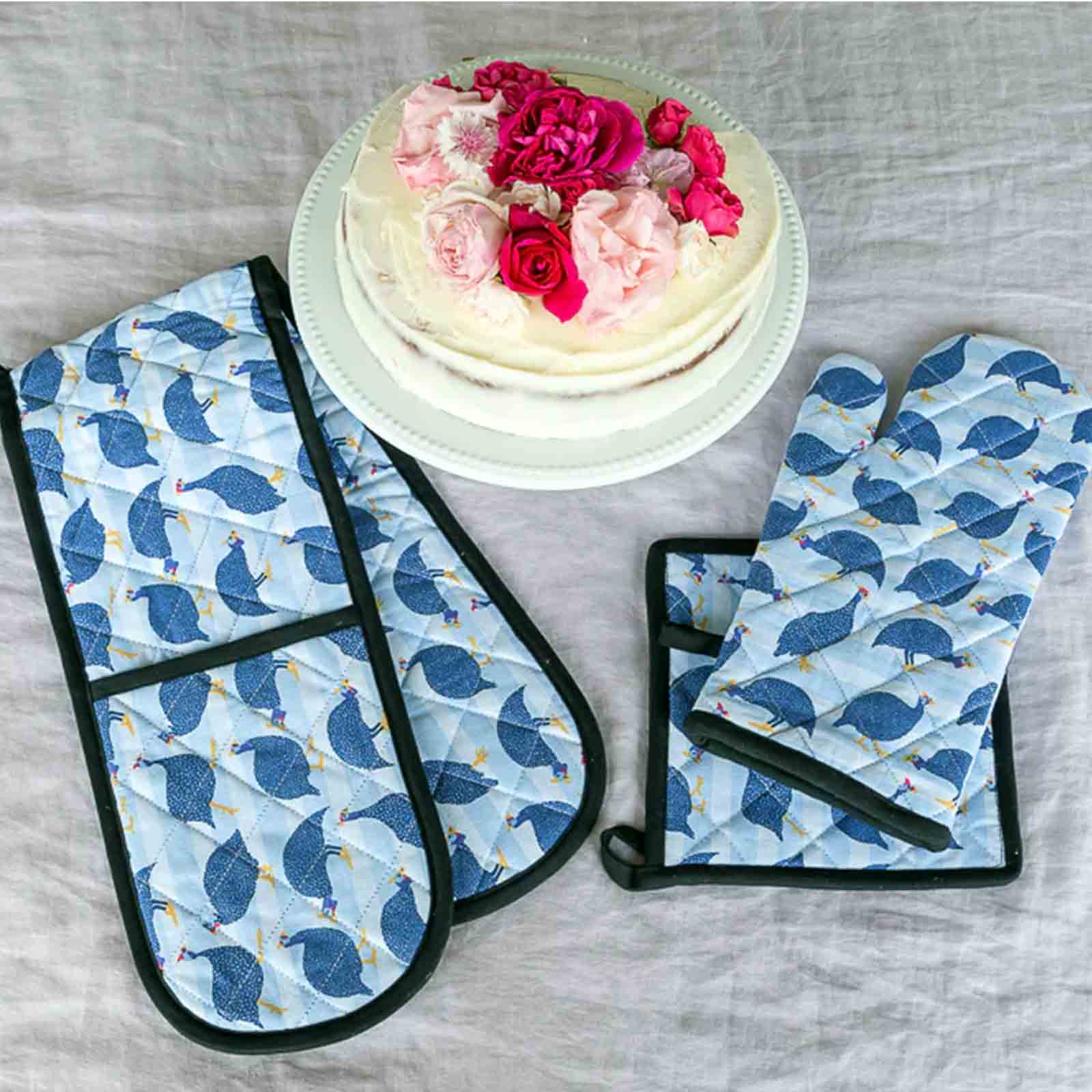 Guinea Fowl 100% Cotton Double Oven Glove and Pot Holder