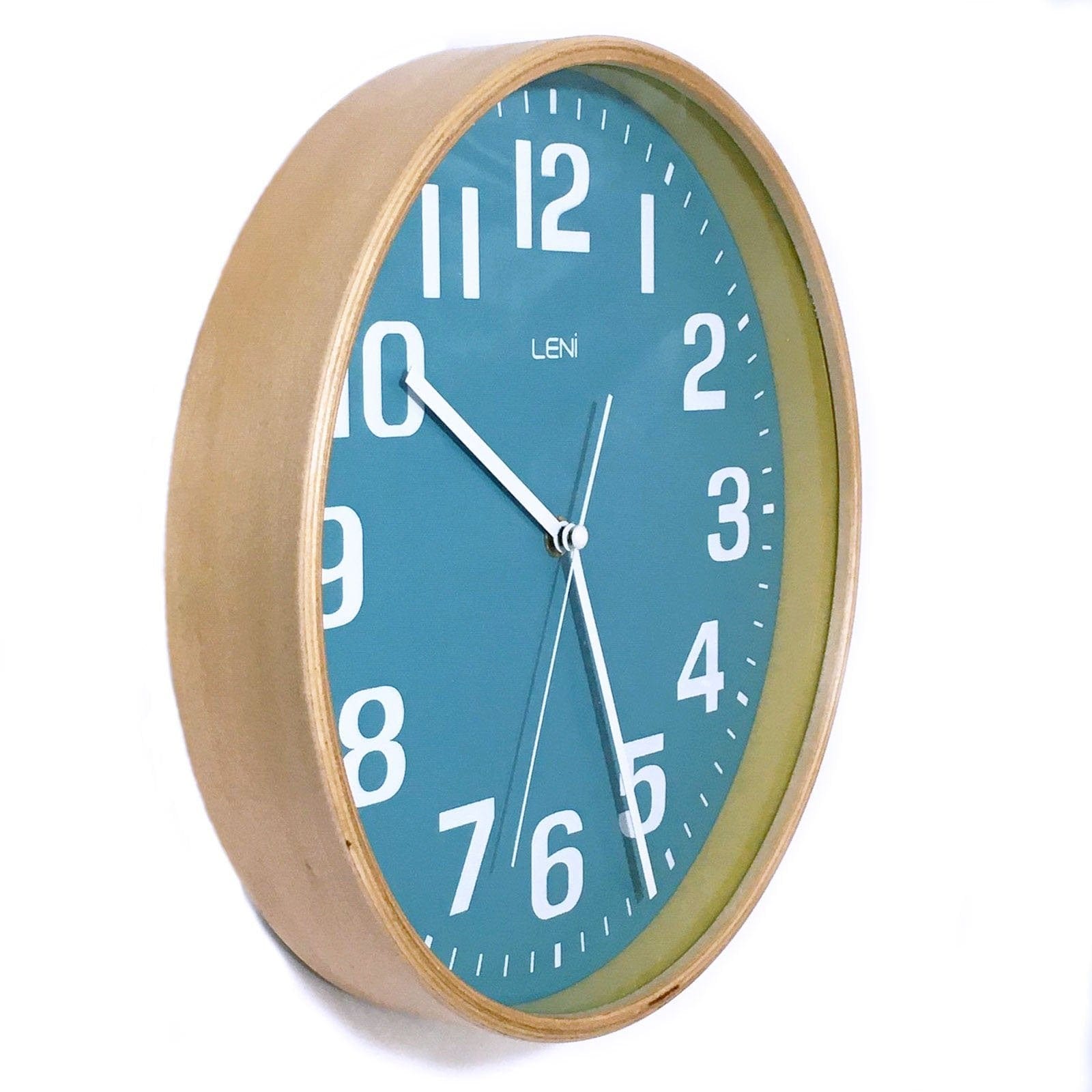 40cm Leni Wood Wall Clock - Teal.