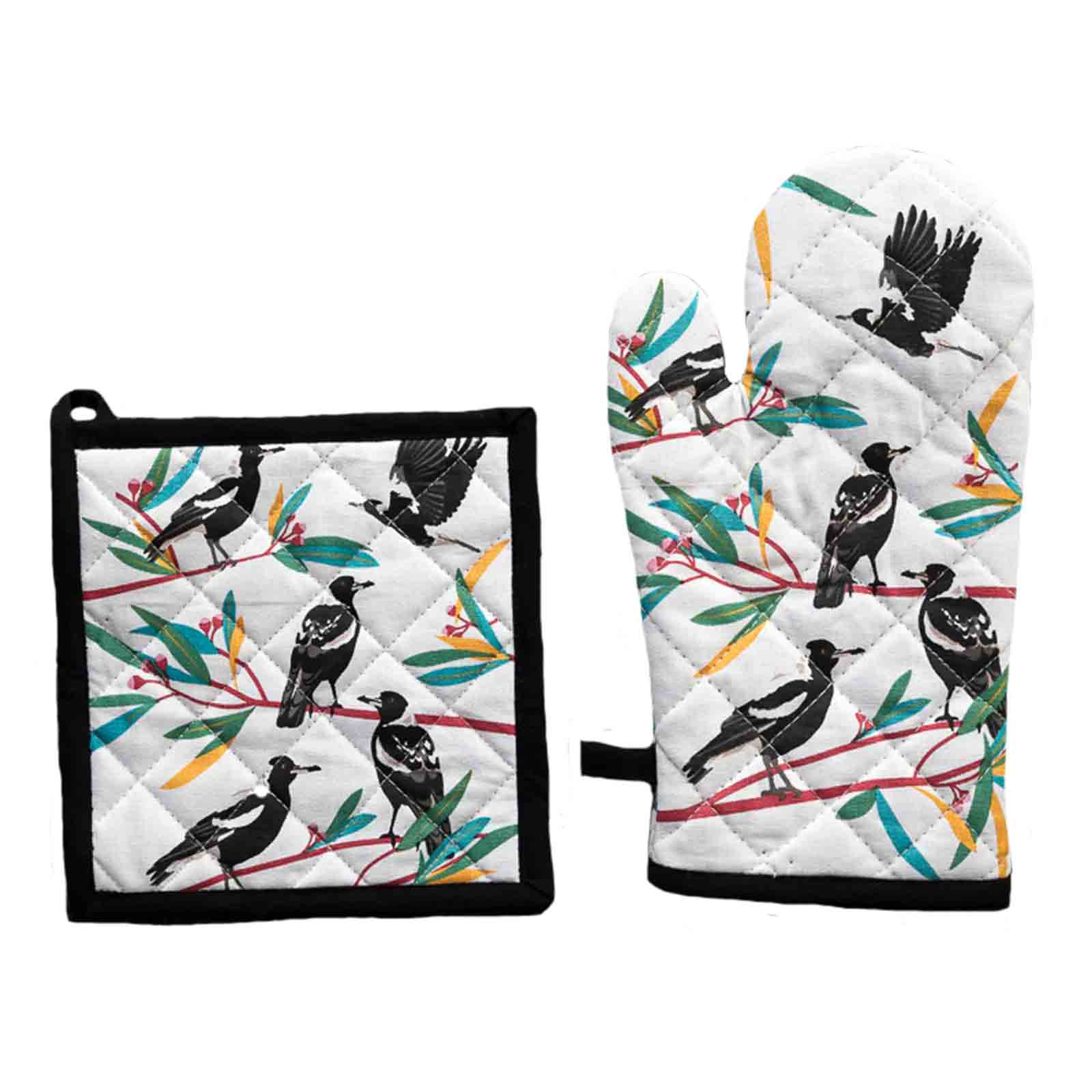 Magpies 100% Cotton Oven Glove and Pot Holder