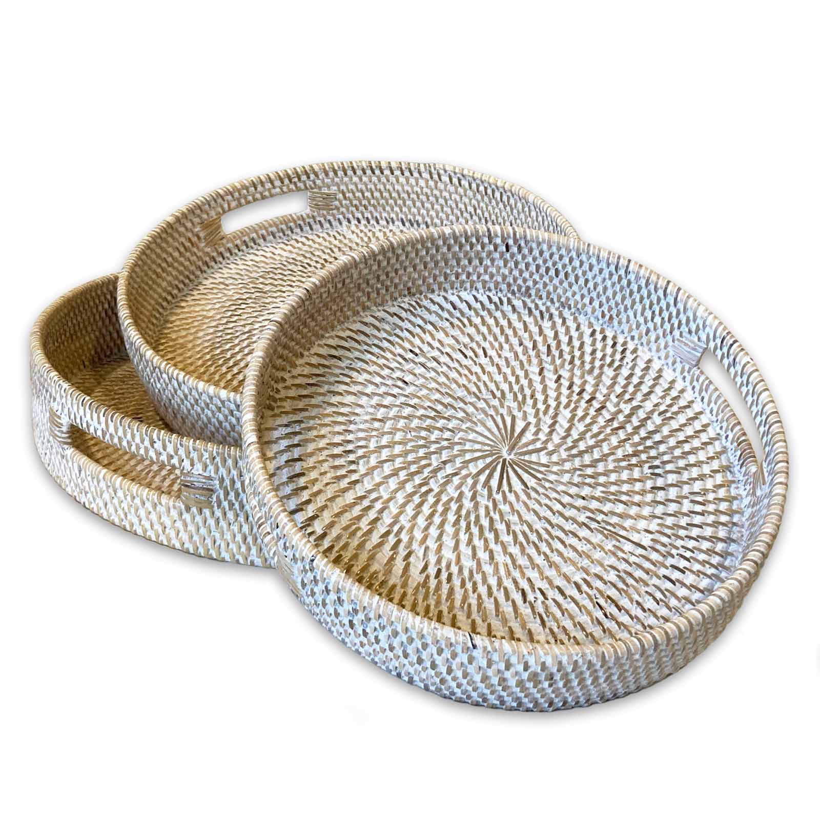 Round Rattan White Washed Trays