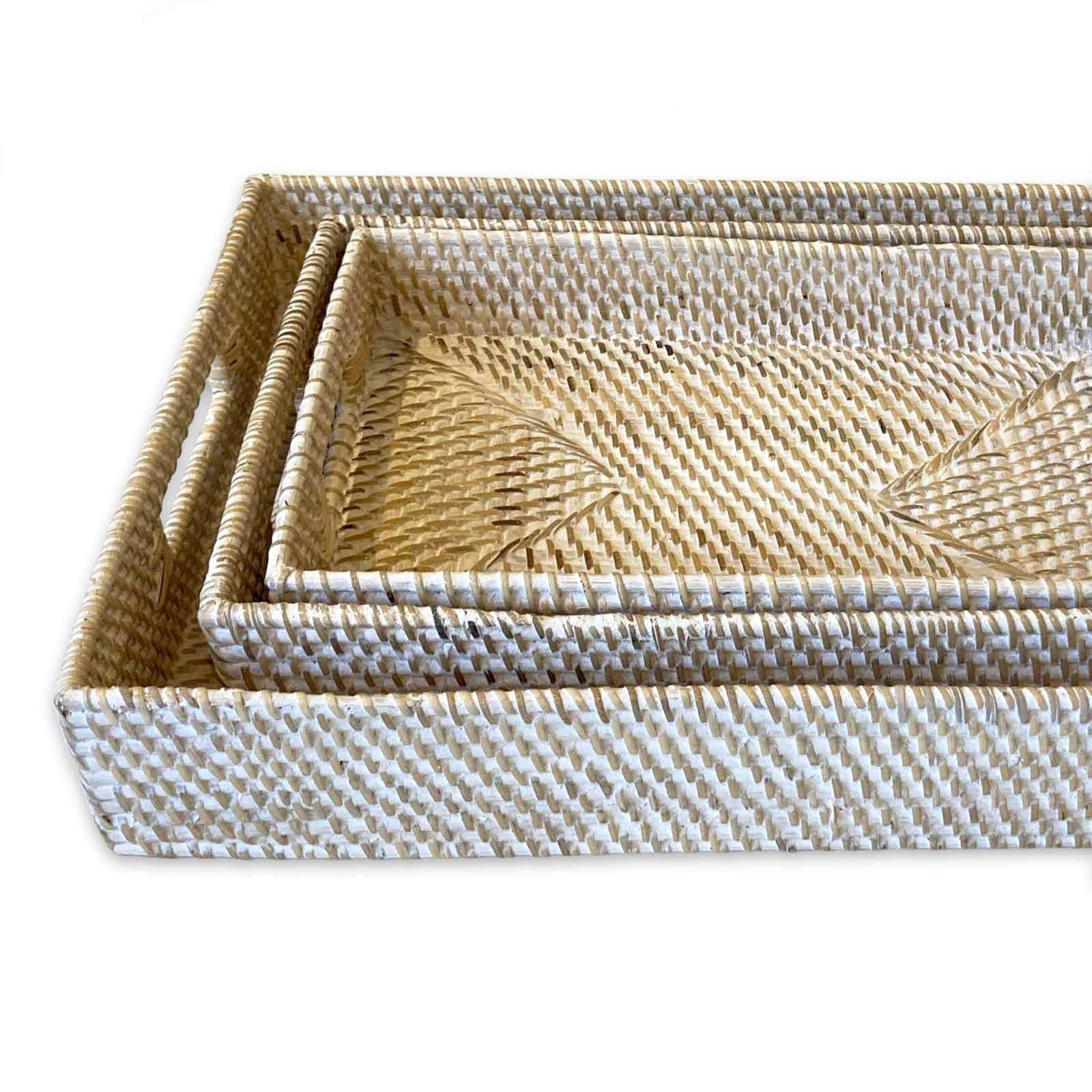 Rectangle White Washed Rattan Trays