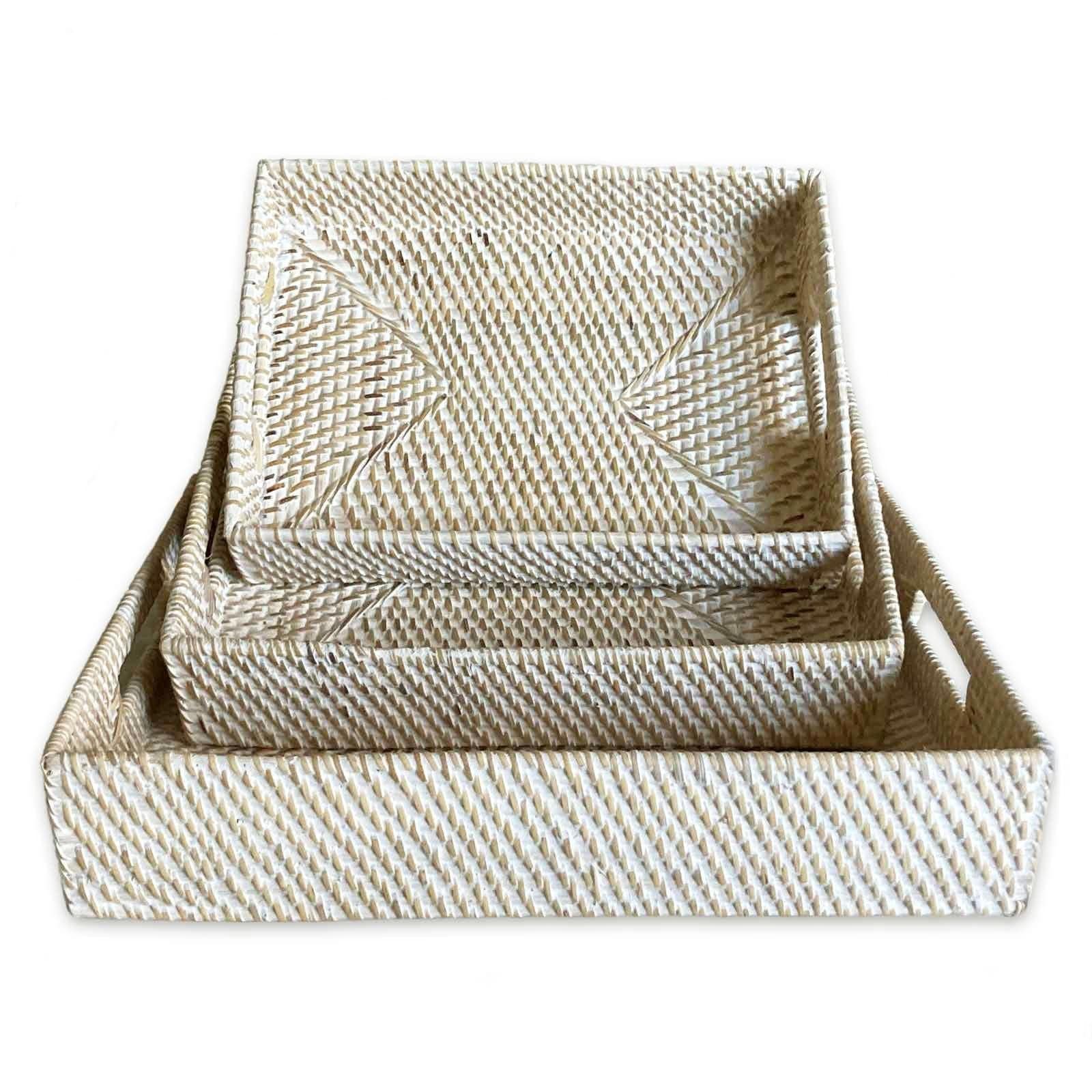 Rectangle White Washed Rattan Trays