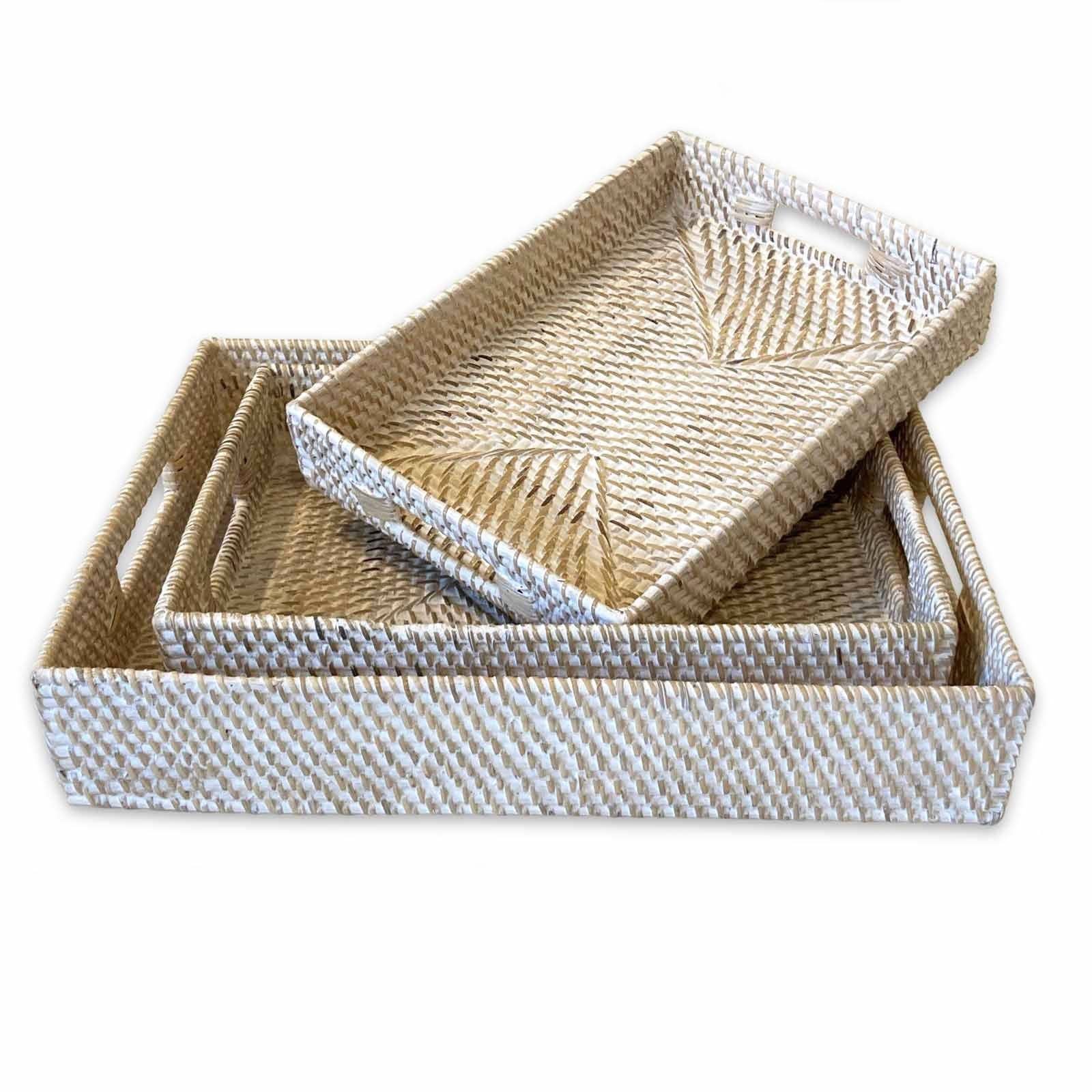 Rectangle White Washed Rattan Trays