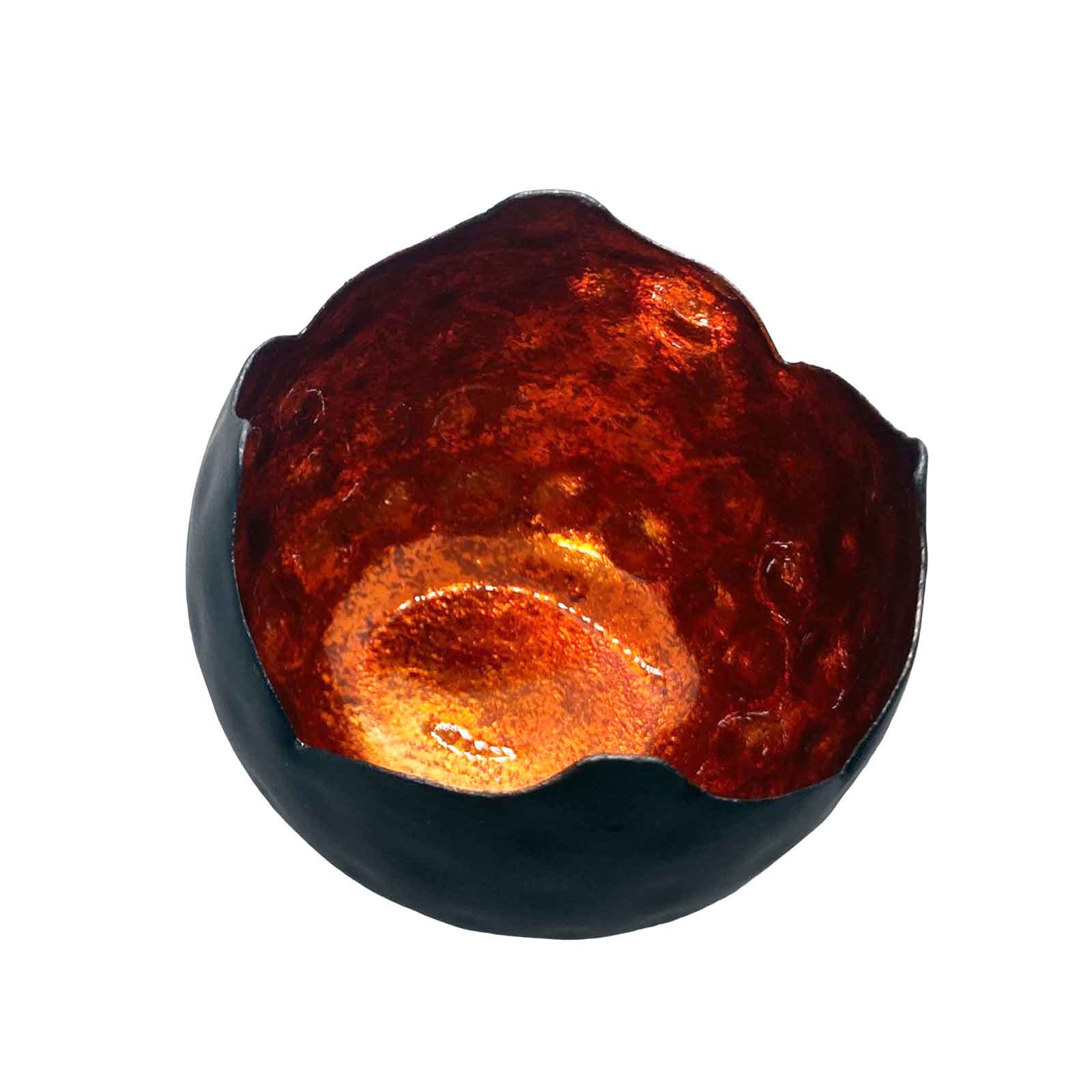 Black Round Iron Votive Candle Holder with Amber Foil