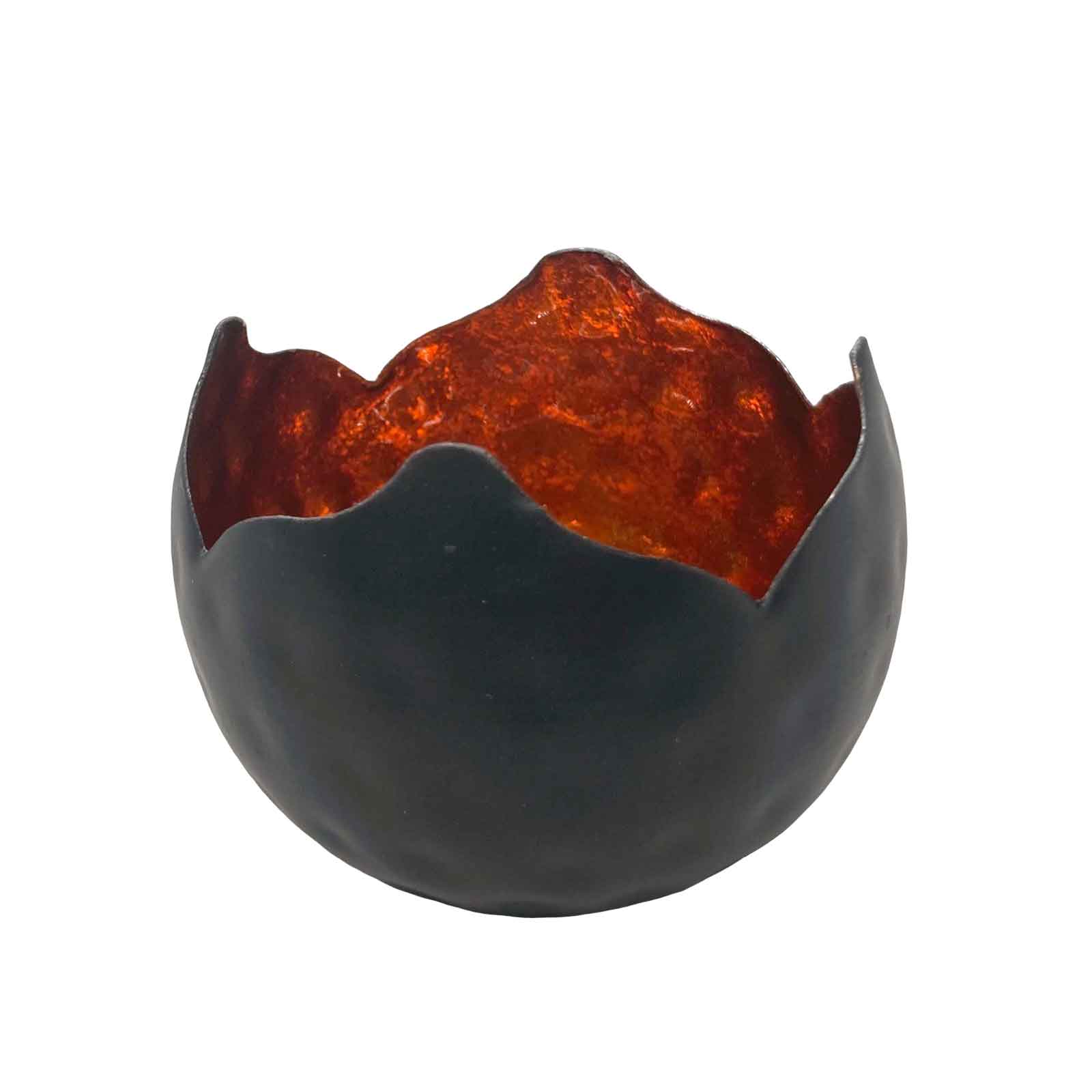 Black Round Iron Votive Candle Holder with Amber Foil