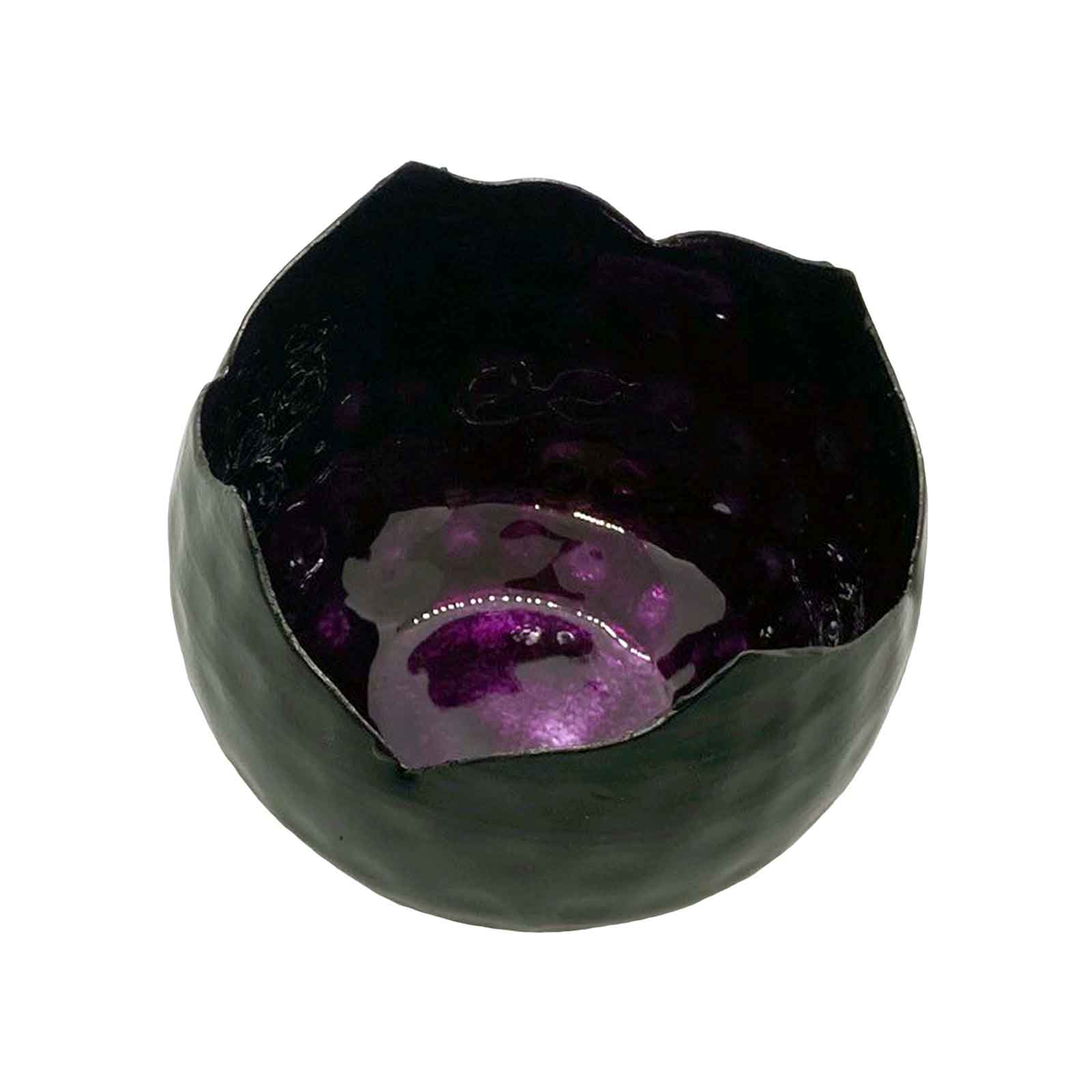 Round Black Iron Votive with Purple Foil - Candle Holder