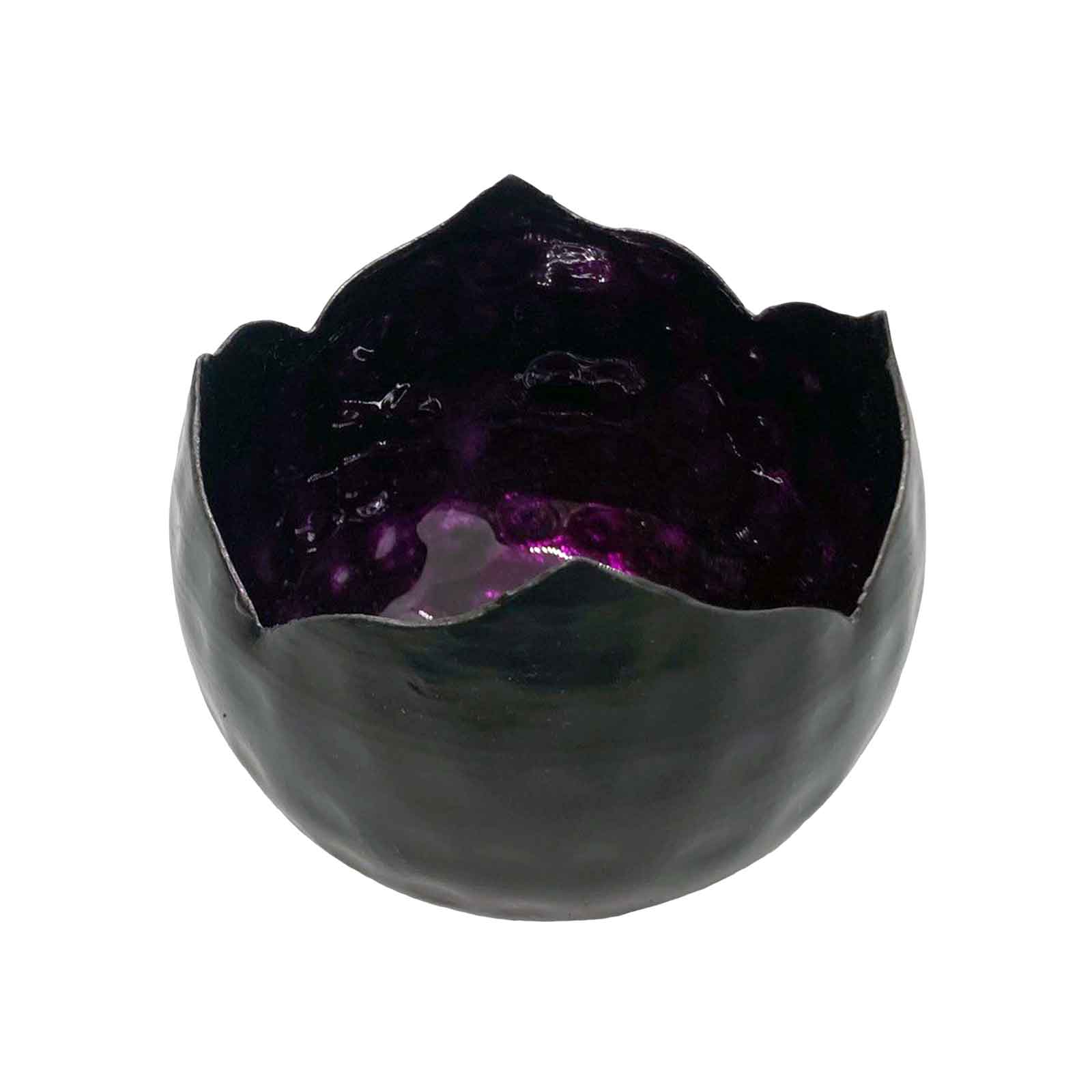 Round Black Iron Votive with Purple Foil - Candle Holder