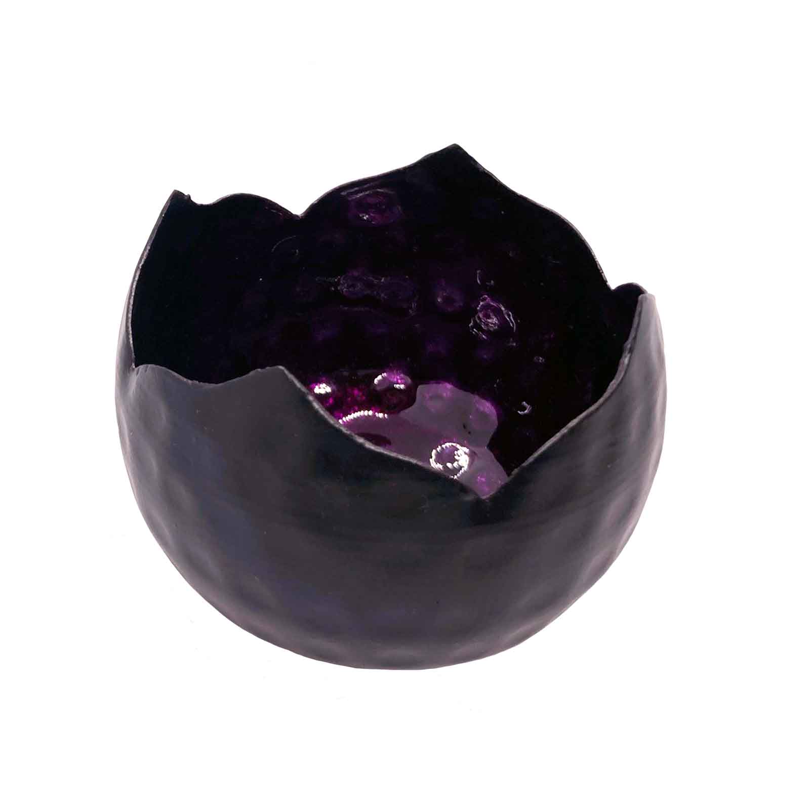 Round Black Iron Votive with Purple Foil - Candle Holder