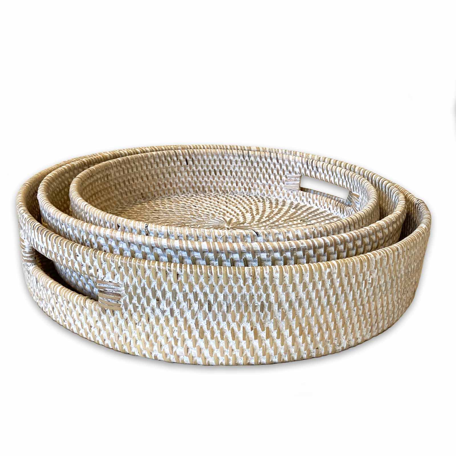 Round Rattan White Washed Trays