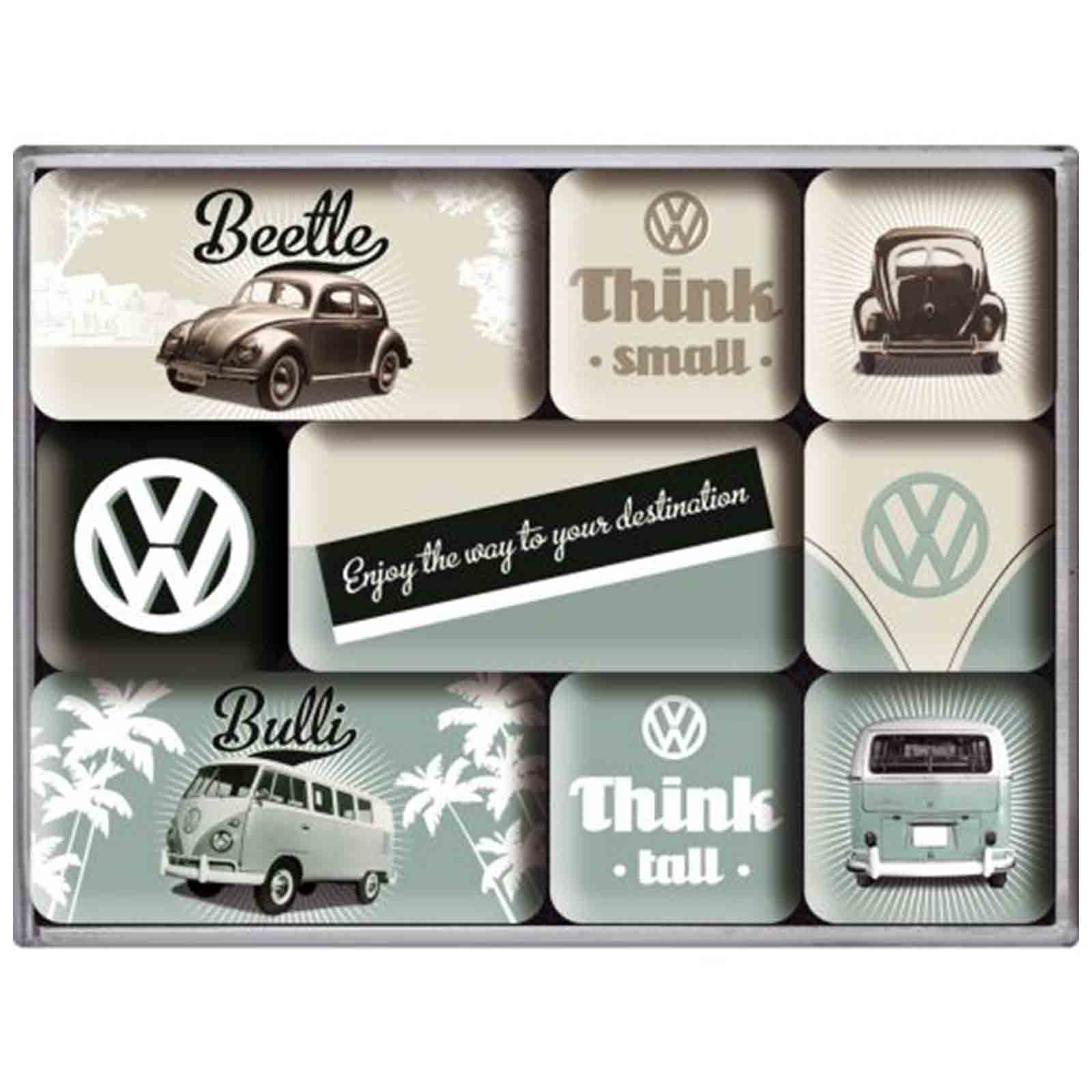 VW Beetle & Bulli Set of 9 Nostalgic Art Magnets