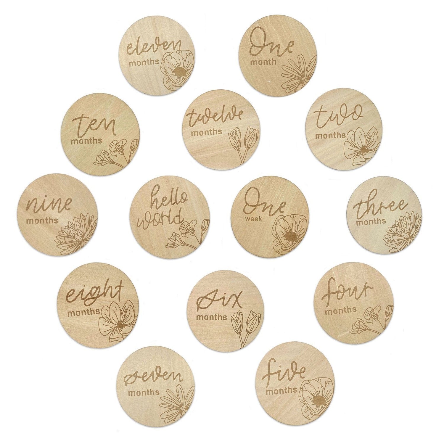 Floral Baby Milestone Wooden Discs