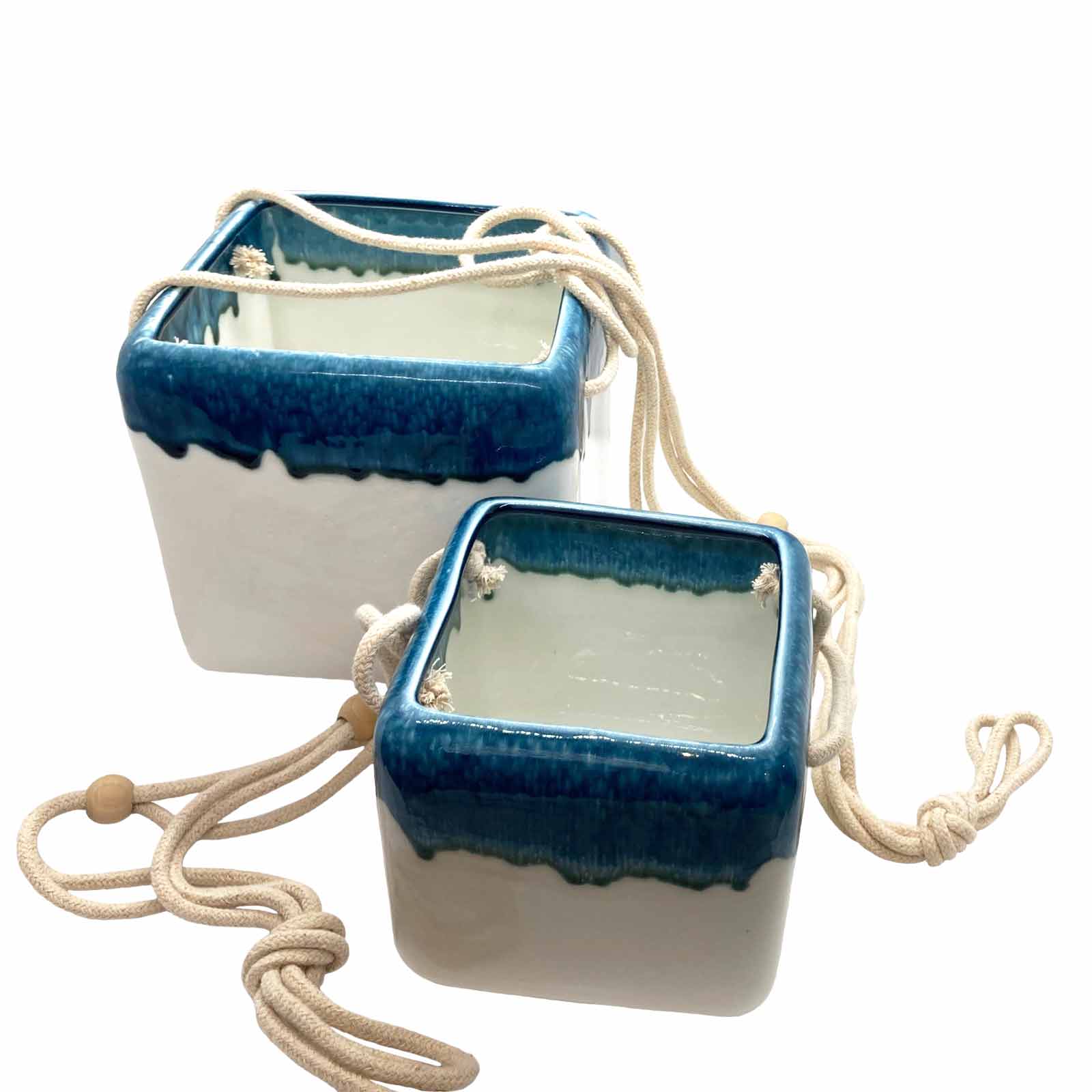 Ceramic Drip Glaze Hanging Planters - Large and Small