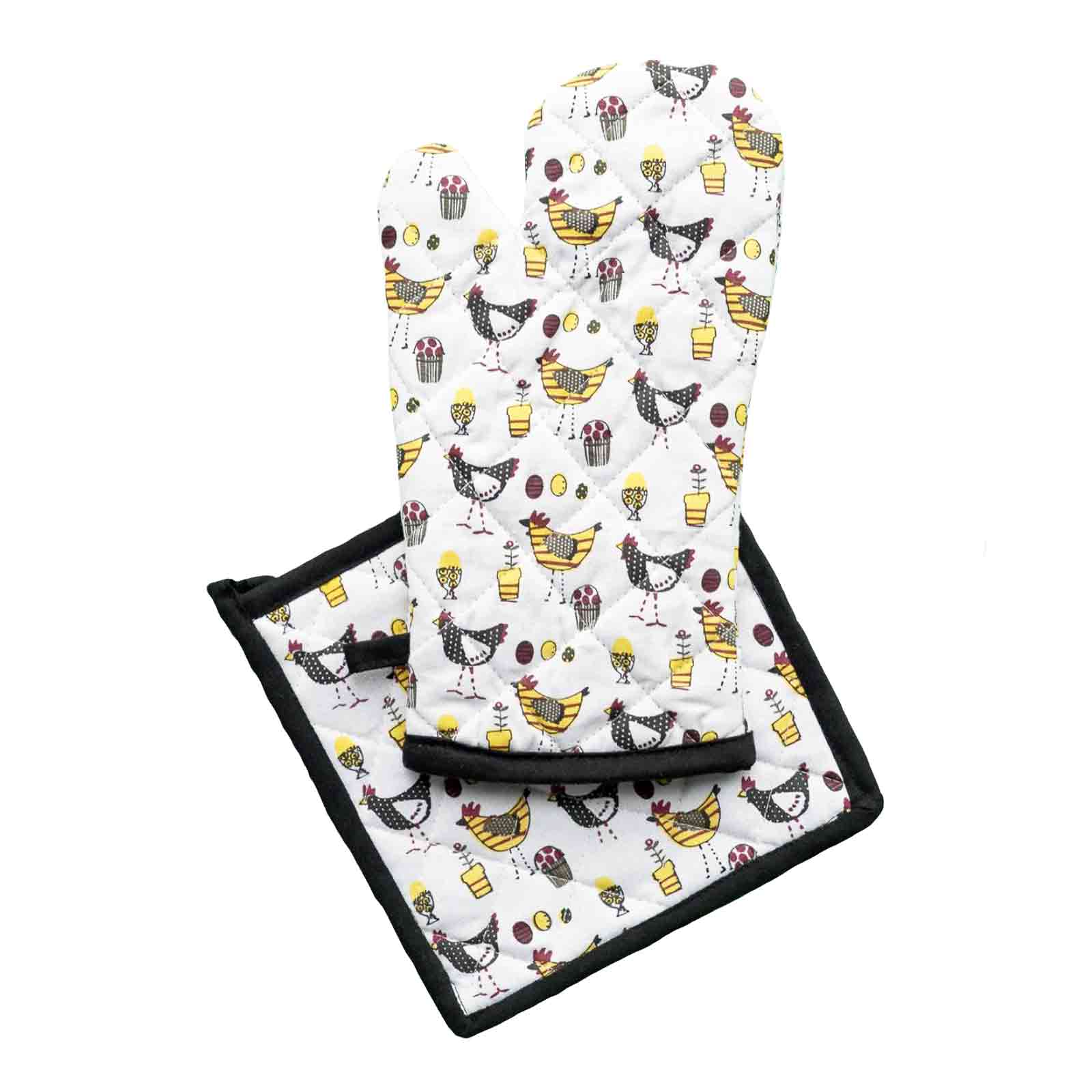 CHICKENS Oven Mitt & Pot Holder Set - Hello Homewares