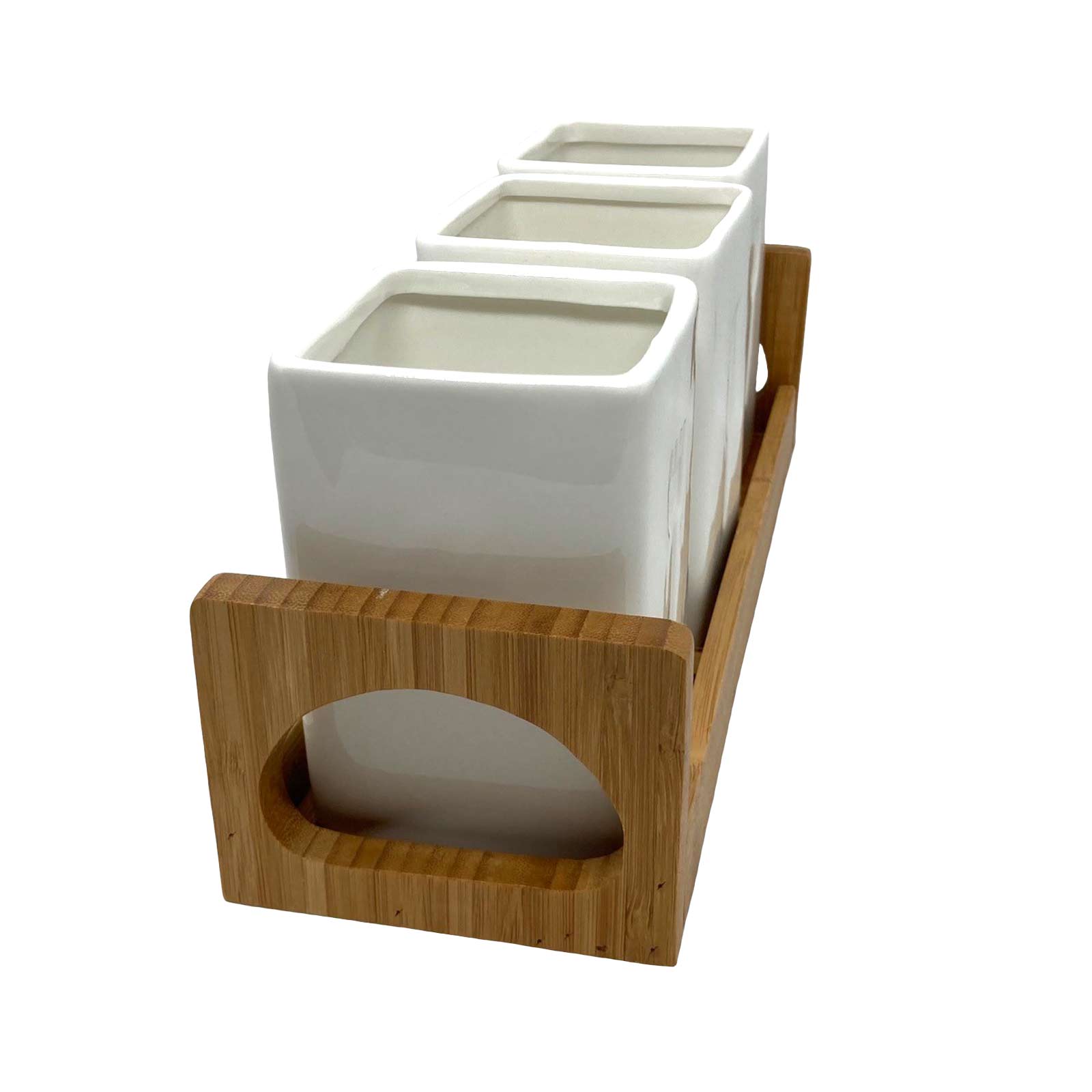 Ceramic Cutlery Storage Caddy with Bamboo Tray