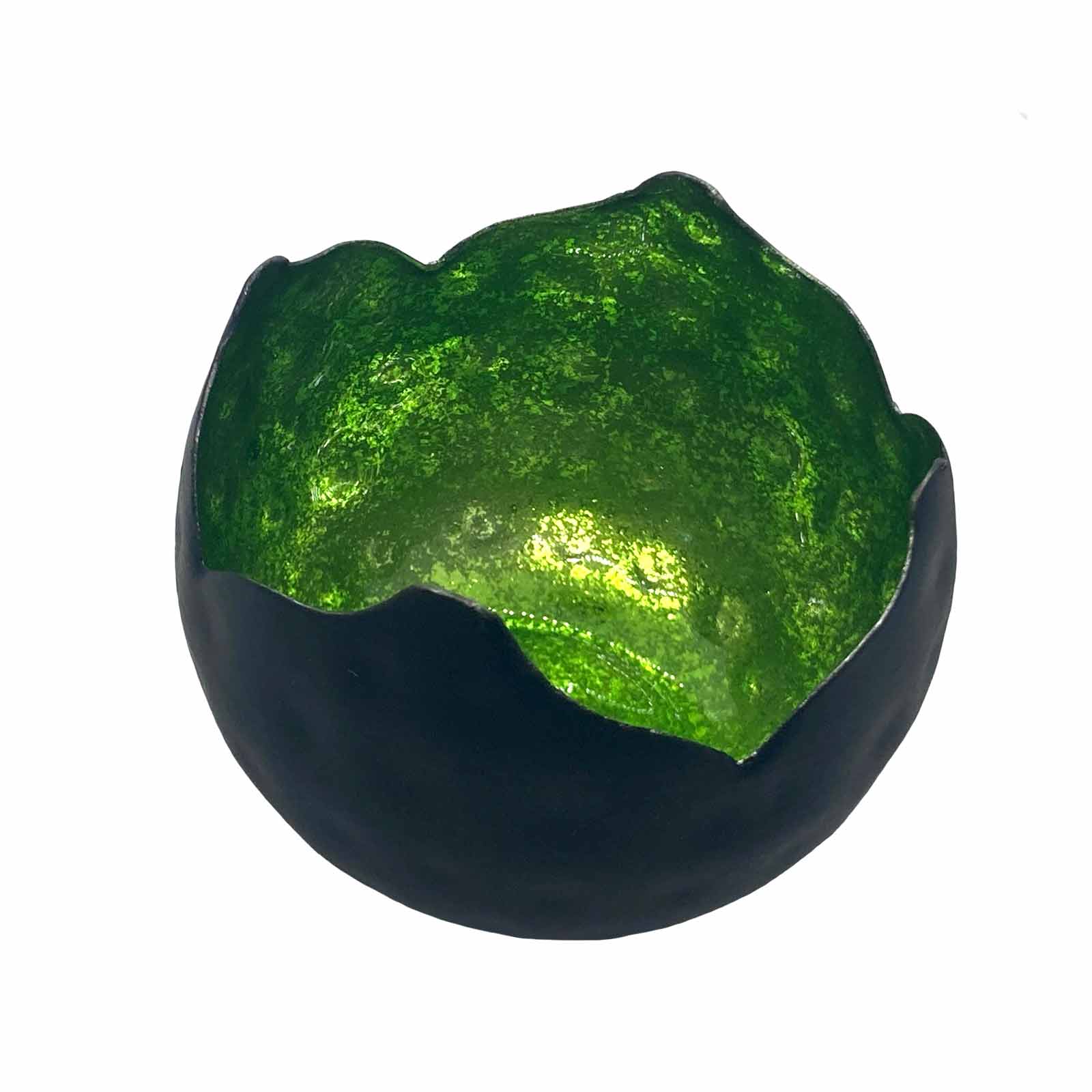 Round Black Iron Votive with Green Foil - Candle Holder