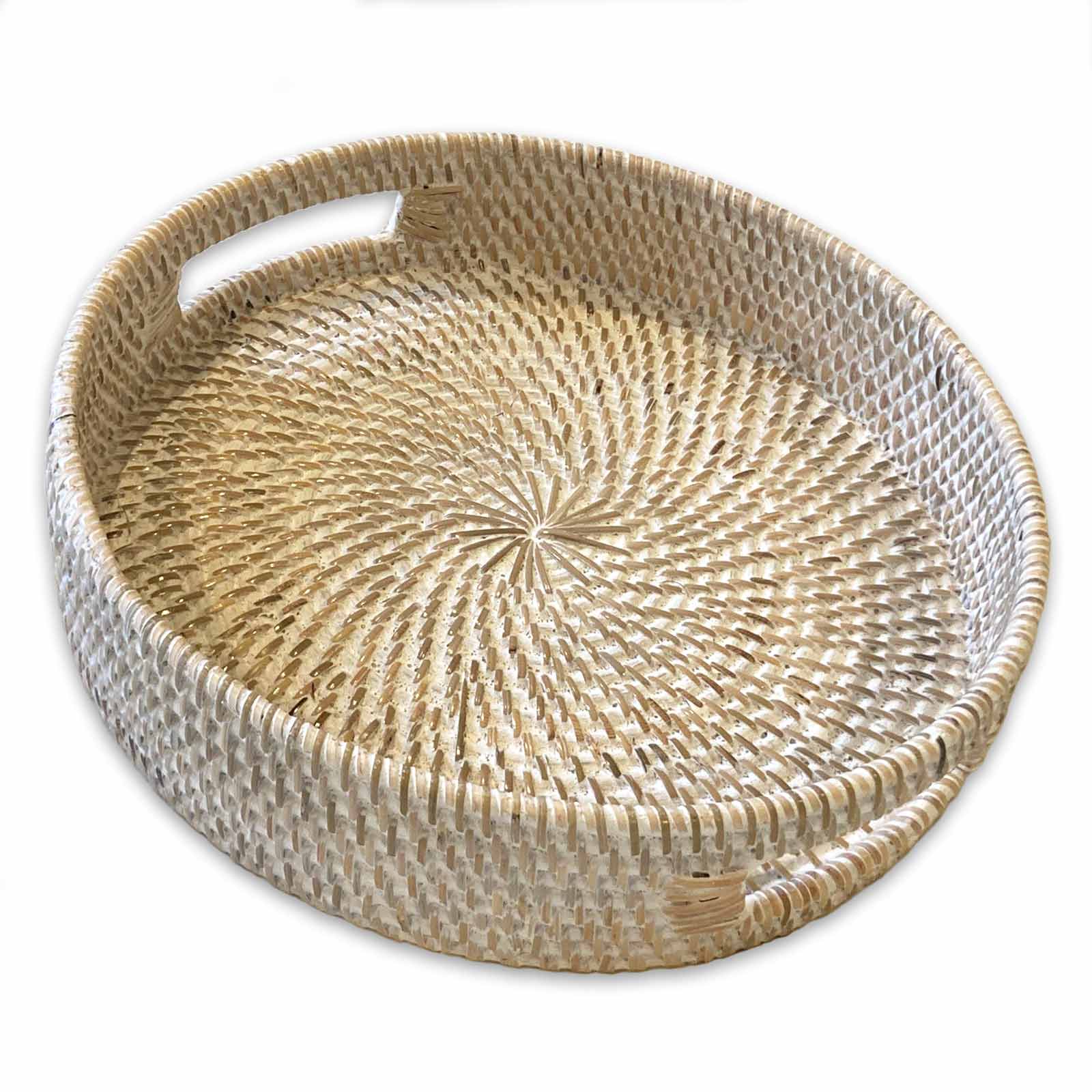 Round Rattan White Washed Trays