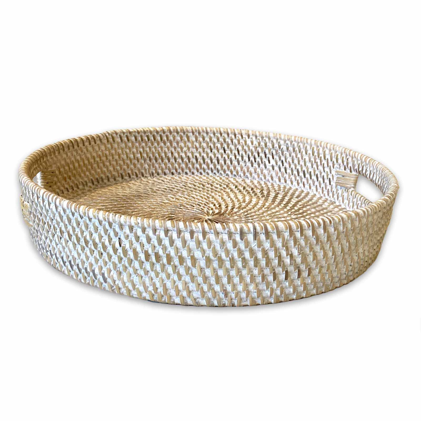 Round Rattan White Washed Trays