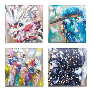 Set of 4 Australian Birds Amanda Brooks Stone Coasters