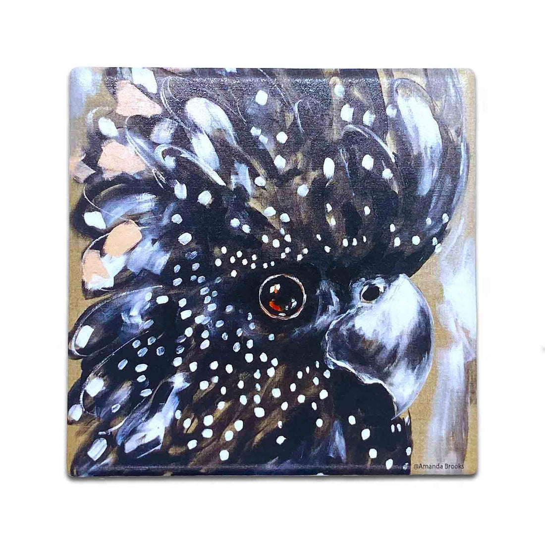 Amanda Brooks Black Galah Australian Birds Dolomite Stone Absorbent Coaster