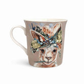 Beige New Bone China mug with Amanda Brooks’ Kangaroo and Wren artwork, ideal Australian souvenir gift.