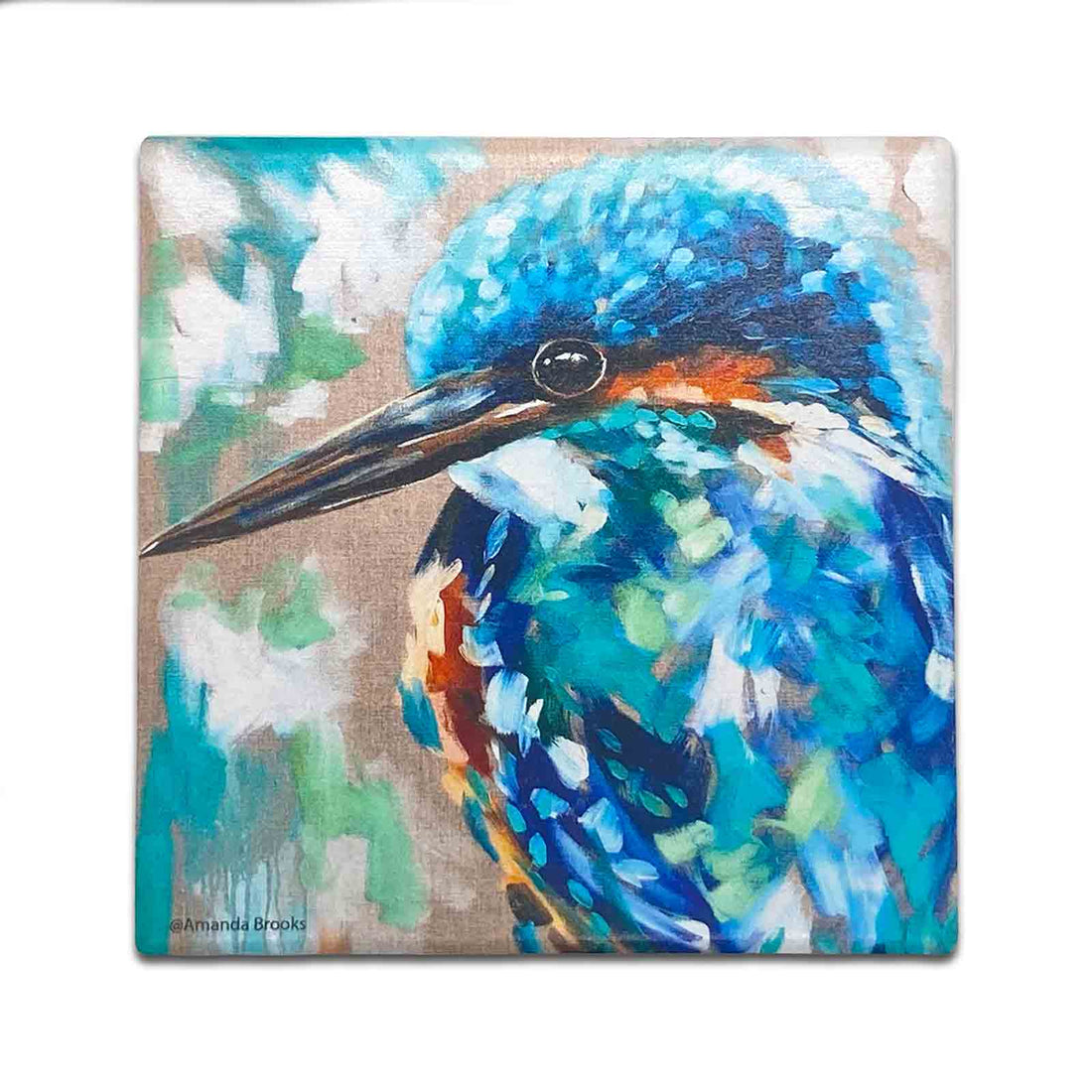 Amanda Brooks Kingfisher Australian Birds Dolomite Stone Absorbent Coaster