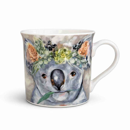 Amanda Brooks koala mug 300ml featuring watercolour floral crown illustration, gift‑boxed ceramic mug from Hello Homewares.