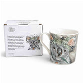 300ml ceramic koala mug with floral head dress artwork by Amanda Brooks, boxed gift mug, Australian wildlife kitchenware.