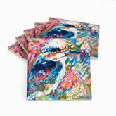 Tropical Kookaburra & Wattle dolomite stone coaster by Australian artist Amanda Brooks