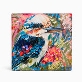 Tropical Kookaburra & Wattle dolomite stone coaster by Australian artist Amanda Brooks