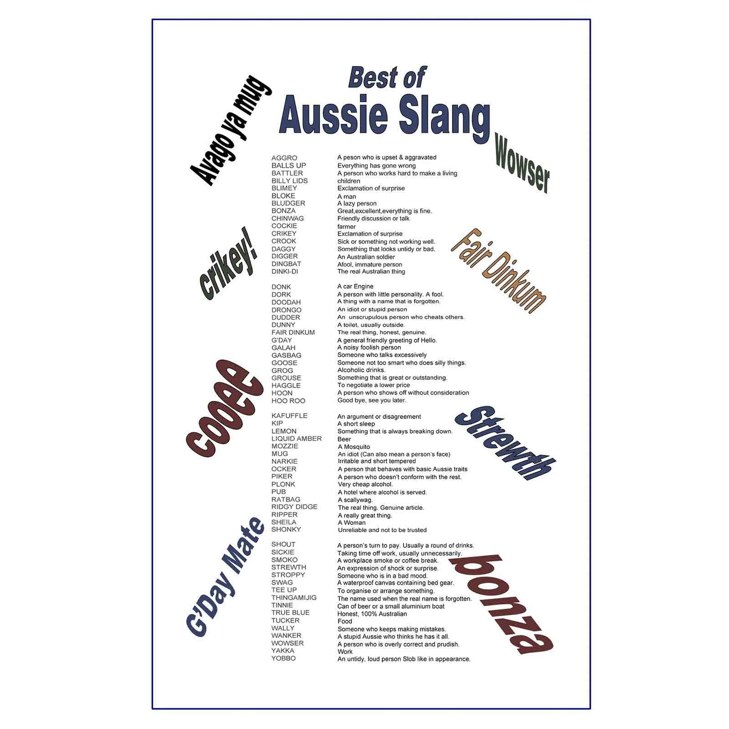 Aussie Slang 100% Cotton Tea Towel