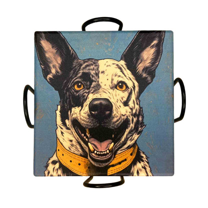 Australian Cattle Dog Set of Ceramic Coasters with Metal Stand